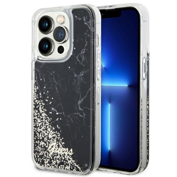 Capa Guess Liquid Glitter Marble para iPhone 14 Pro - preta