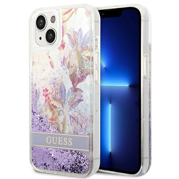 Capa Guess Flower Liquid Glitter para iPhone 14 - roxa
