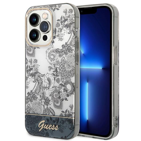 Capa Guess Porcelain Collection para iPhone 14 Pro Max - cinza