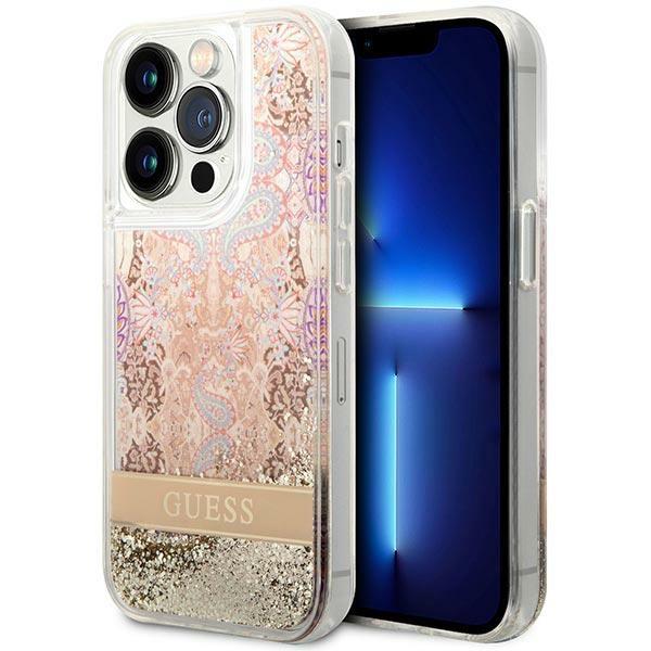 Capa Guess Paisley com Glitter Líquido para iPhone 14 Pro Max - dourada