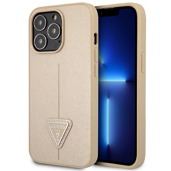 Etui Guess Saffiano Triangle Logo para iPhone 14 Pro Max - bege