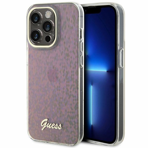 Capa Guess IML Faceted Mirror Disco Iridescente para iPhone 15 Pro - rosa