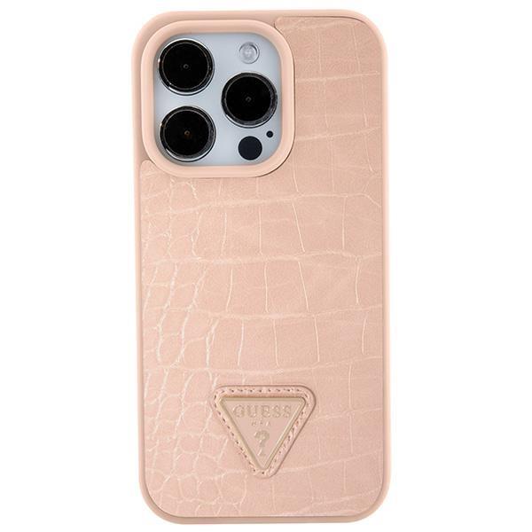 Capa Guess Croco Triangle Metal Logo para iPhone 15 - rosa