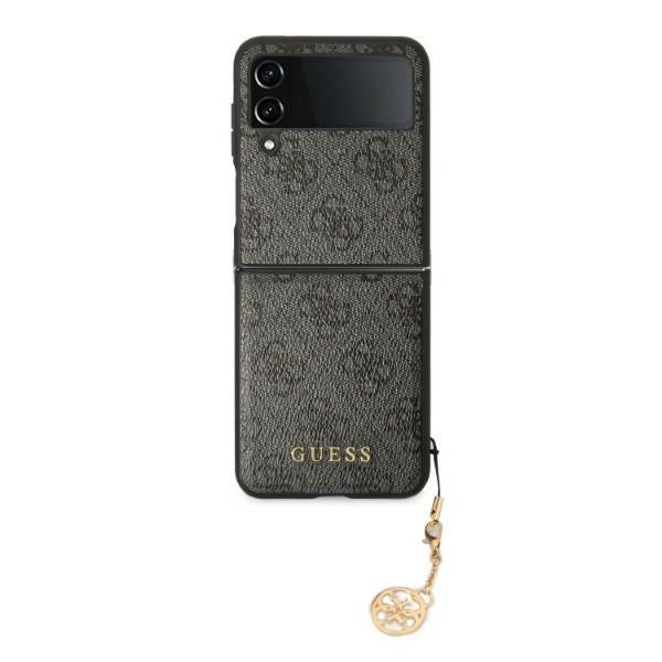Capa rígida cinza para Guess GUHCZF4GF4GGR F721 Z Flip 4 da coleção Charms 4G.