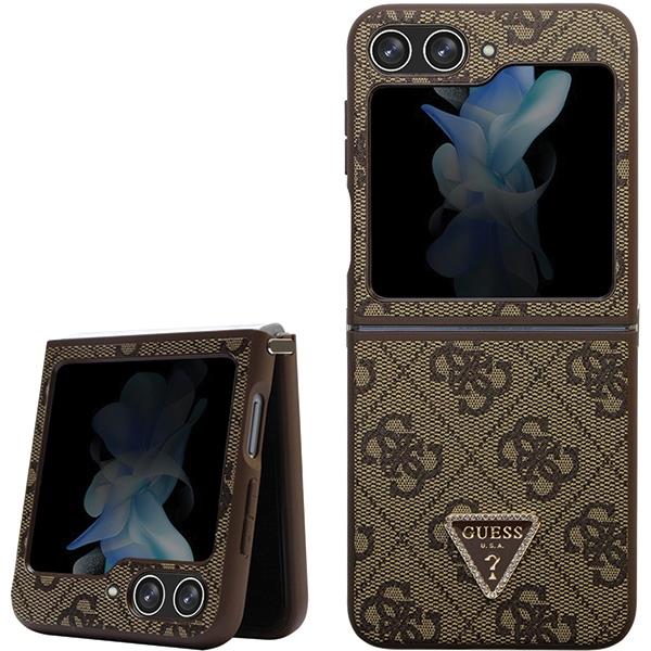 Etui Guess Leather 4G Triangle Strass para Samsung Galaxy Z Flip 5 - castanho