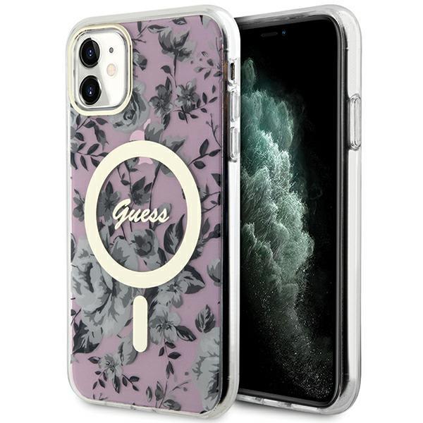Capa Guess Flower MagSafe para iPhone 11 / Xr - rosa