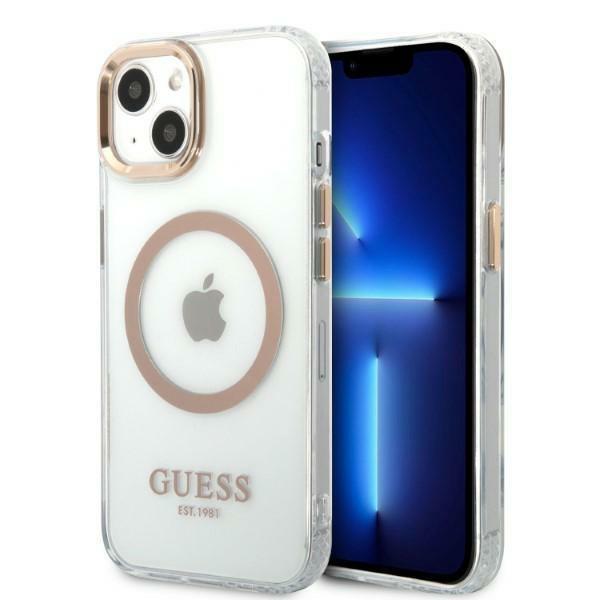 Capa Guess Metal Outline MagSafe para iPhone 13 - dourada