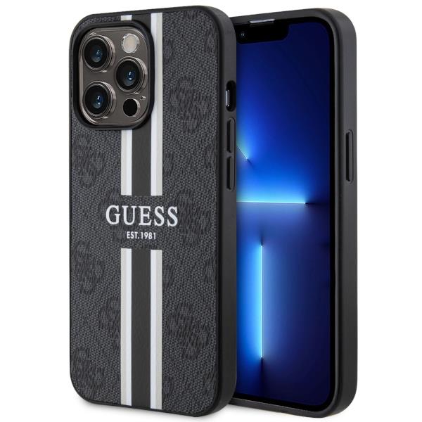 Capa Guess 4G Printed Stripes MagSafe para iPhone 13 Pro Max - preta