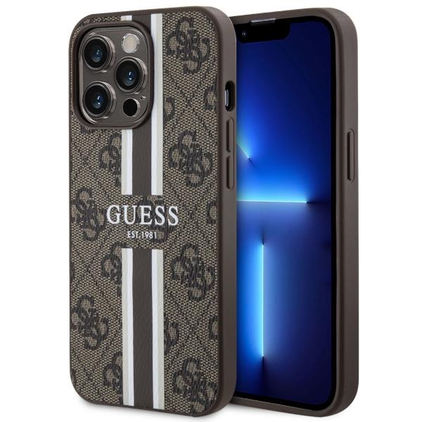 Capa Guess 4G Printed Stripes MagSafe para iPhone 13 Pro Max - castanho