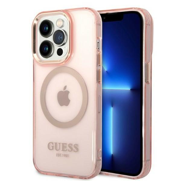 Capa Guess Gold Outline Translucent MagSafe para iPhone 14 Pro - rosa