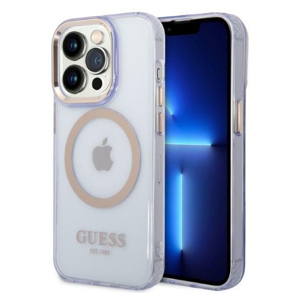 Capa Guess Gold Outline Translucent MagSafe para iPhone 14 Pro - roxa