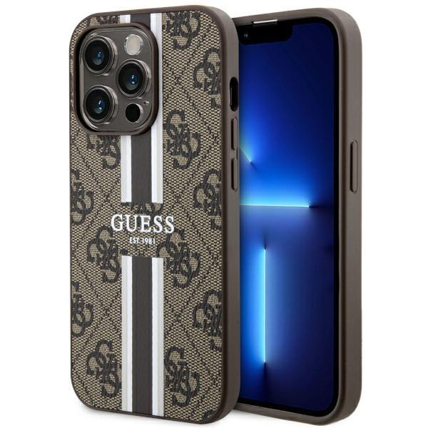 Capa Guess 4G Printed Stripes MagSafe para iPhone 14 Pro - castanho