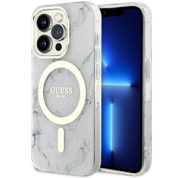 Capa Guess Marble MagSafe para iPhone 14 Pro - branca