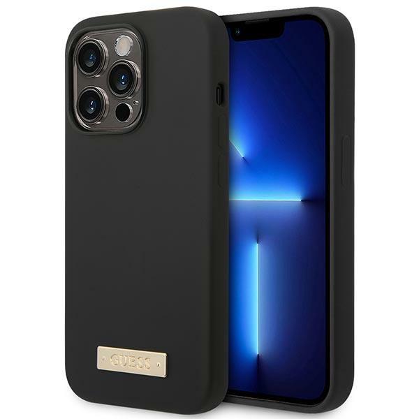 Capa Guess Silicone Logo Plate MagSafe para iPhone 14 Pro - preta