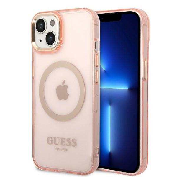 Capa Guess Gold Outline Translucent MagSafe para iPhone 14 Plus - rosa