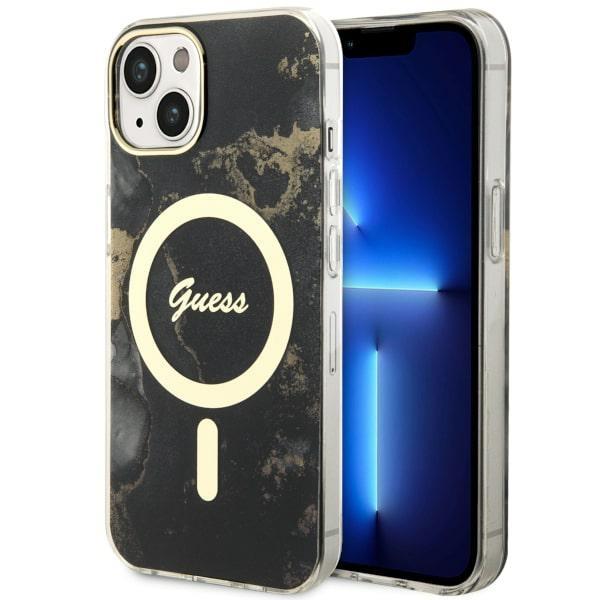 Capa Guess Golden Marble MagSafe para iPhone 14 Plus - preta
