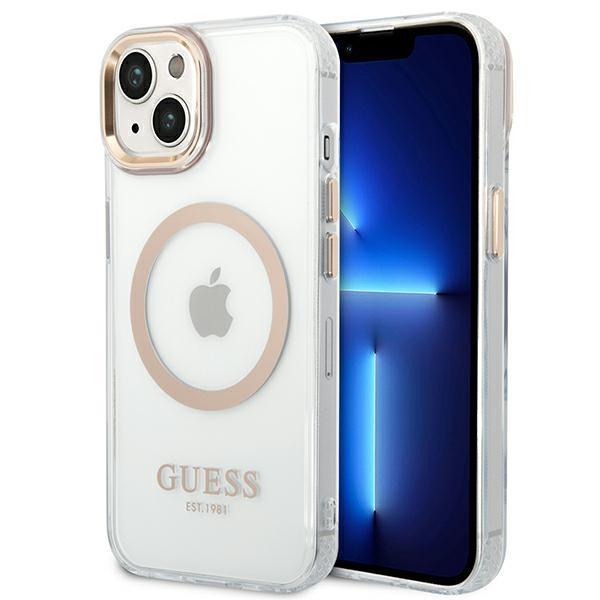 Capa Guess Metal Outline MagSafe para iPhone 14 Plus - dourada