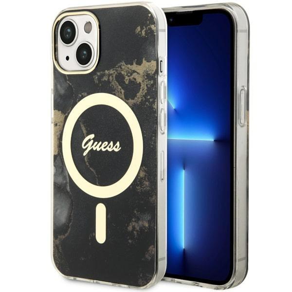 Capa Guess Golden Marble MagSafe para iPhone 14 - preta