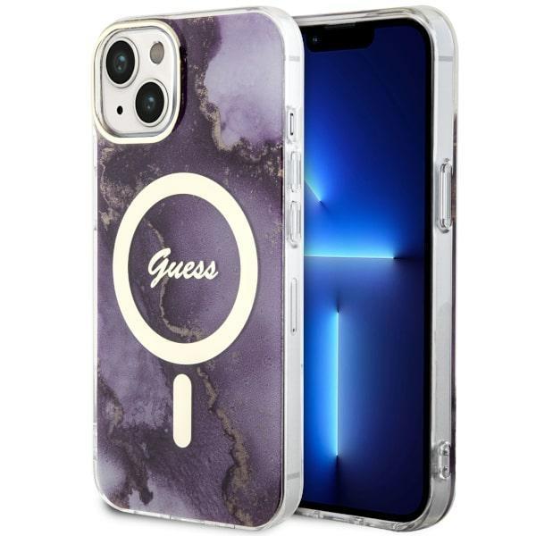 Capa Guess Golden Marble MagSafe para iPhone 14 - roxa