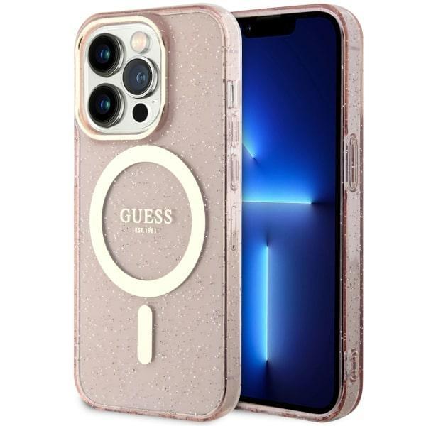 Capa Guess Glitter Gold MagSafe para iPhone 14 Pro Max - rosa