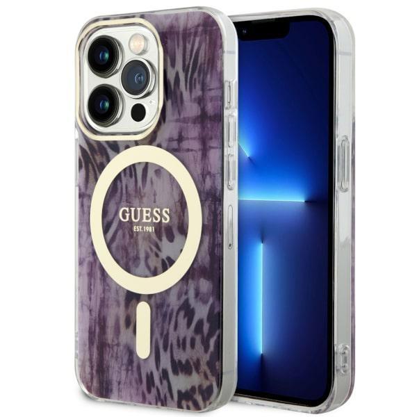 Capa Guess Leopard MagSafe para iPhone 14 Pro Max - rosa