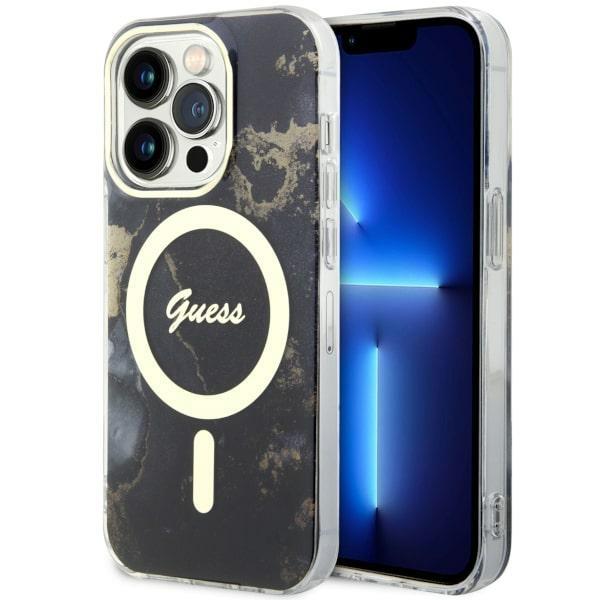 Capa Guess Golden Marble MagSafe para iPhone 14 Pro Max - preta