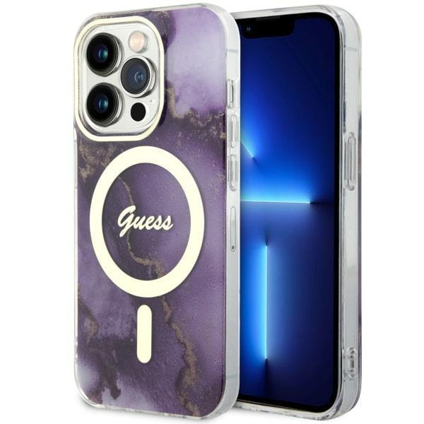 Capa Guess Golden Marble MagSafe para iPhone 14 Pro Max - roxa