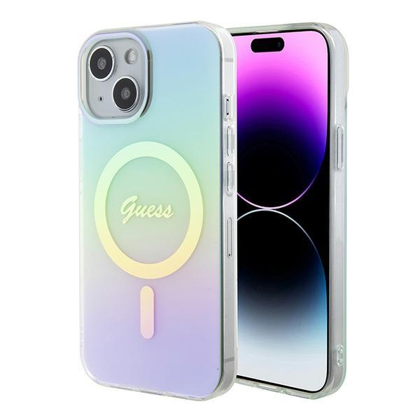 Capa Guess IML Iridescente MagSafe para iPhone 15 - turquesa