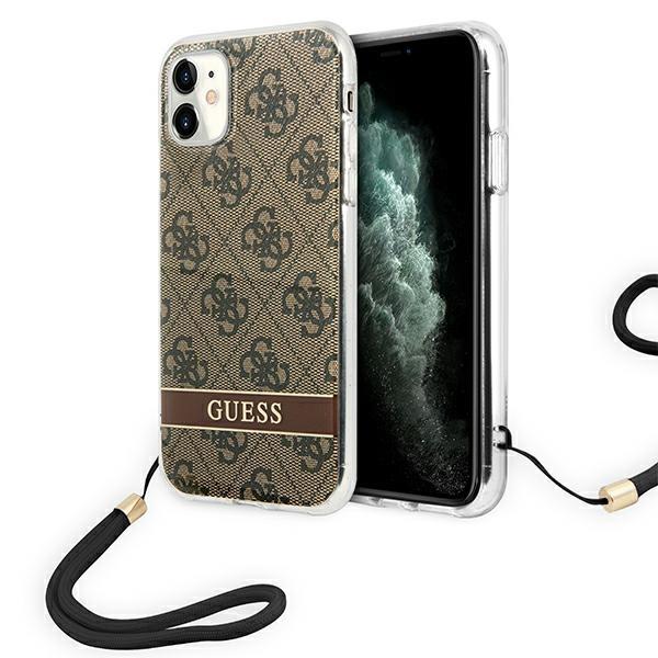 Capa Guess 4G Print Strap para iPhone 11 - castanho