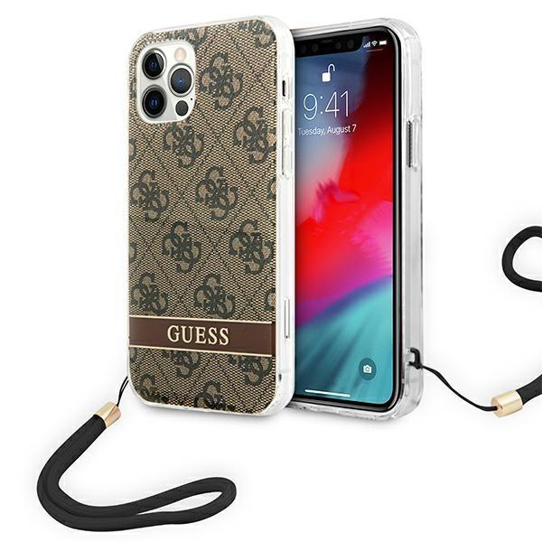 Capa Guess 4G Print Strap para iPhone 12 / iPhone 12 Pro - castanho