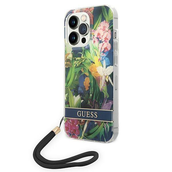 Capa Guess Flower Strap para iPhone 14 Pro - azul