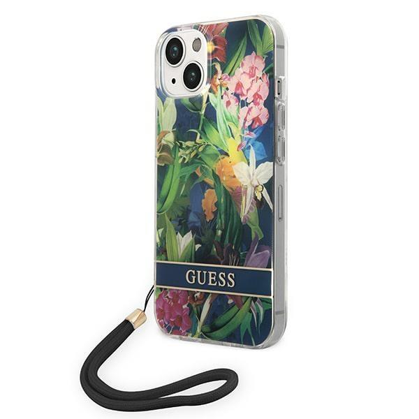 Capa Guess Flower Strap para iPhone 14 Plus - azul