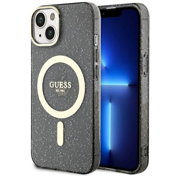 Capa Guess Glitter Gold MagSafe para iPhone 14 - preta