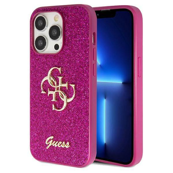 Capa Guess Glitter Script Big 4G para iPhone 15 Pro - roxa