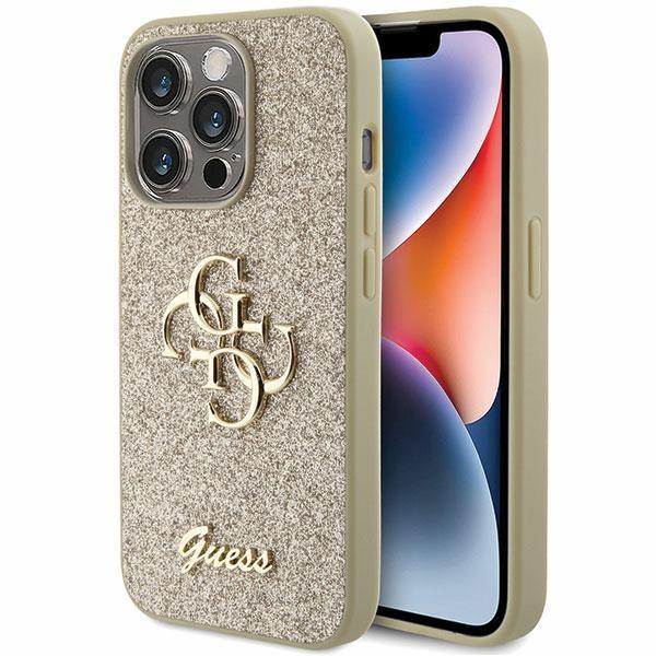 Estojo Guess Glitter Script Big 4G para iPhone 15 Pro - dourado