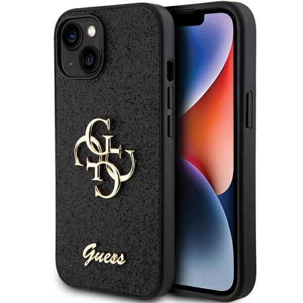 Estojo Guess Glitter Script Big 4G para iPhone 15 - preto