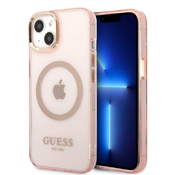 Capa Guess Gold Outline Translucent MagSafe para iPhone 13 - rosa