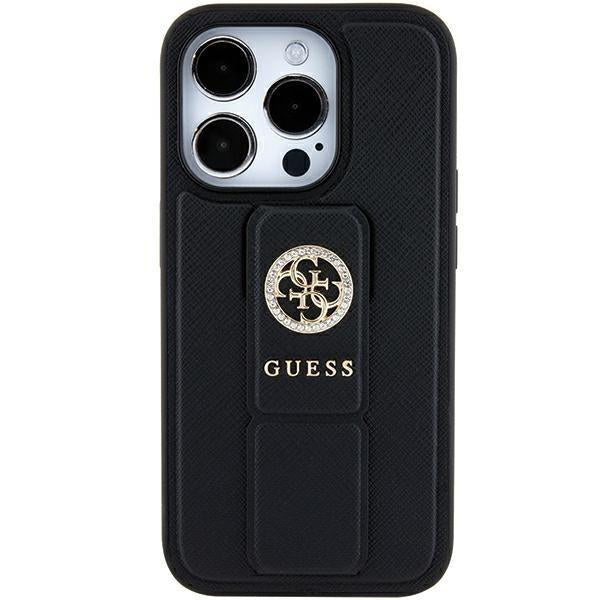 Capa Guess Grip Stand 4G Saffiano Strass para iPhone 15 - preta