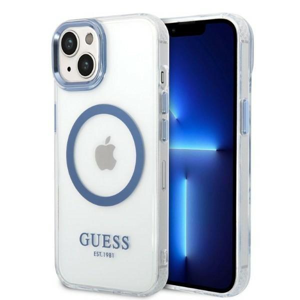 Capa Guess Metal Outline MagSafe para iPhone 14 Plus - azul