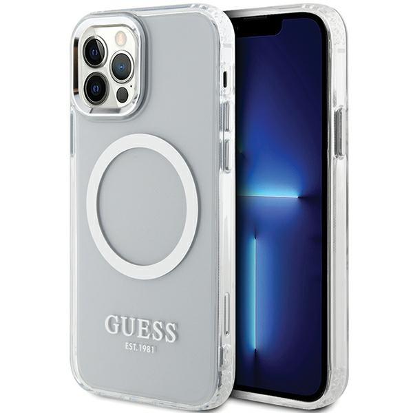 Capa Guess Metal Outline Magsafe para iPhone 12 / iPhone 12 Pro - prateada