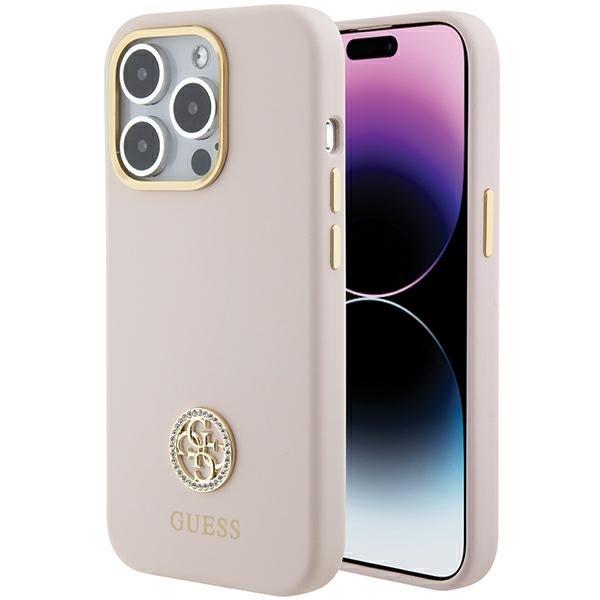 Capa Guess Silicone Logo Strass 4G para iPhone 15 Pro - rosa claro