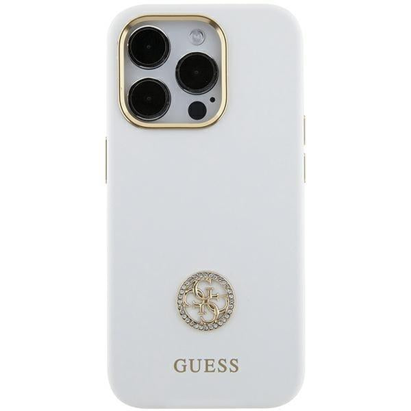 Capa Guess de Silicone com Logo e Strass 4G para iPhone 15 - branca