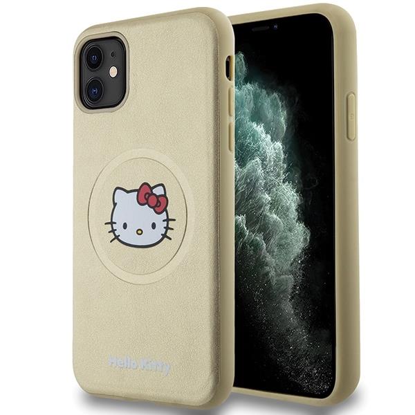 Capa Hello Kitty de Couro com Cabeça da Kitty MagSafe para iPhone 11 / Xr - dourada