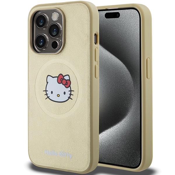 Capa Hello Kitty Leather Kitty Head MagSafe para iPhone 14 Pro Max - dourada