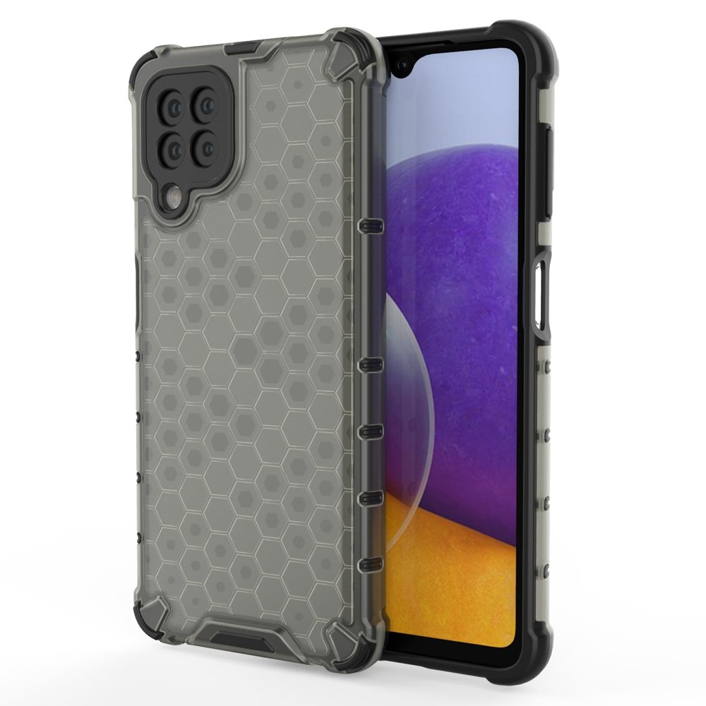 Capa protetora tipo favo de mel com moldura de gel para Samsung Galaxy A22 4G preta