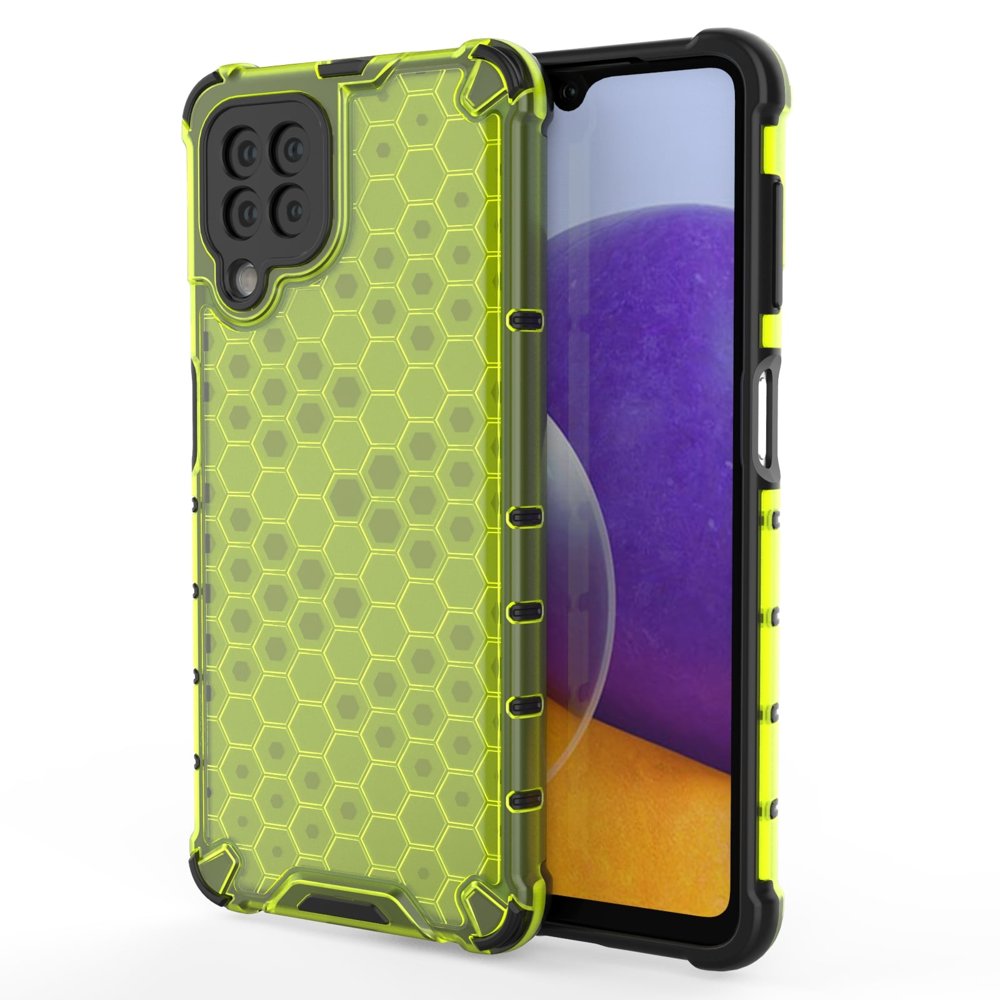 Capa protetora tipo favo de mel com moldura de gel para Samsung Galaxy A22 4G verde.