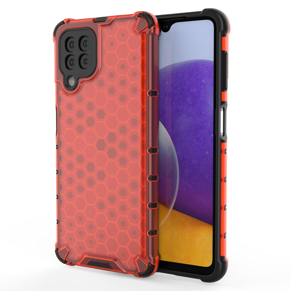 Capa protetora Honeycomb com moldura de gel para Samsung Galaxy A22 4G vermelha