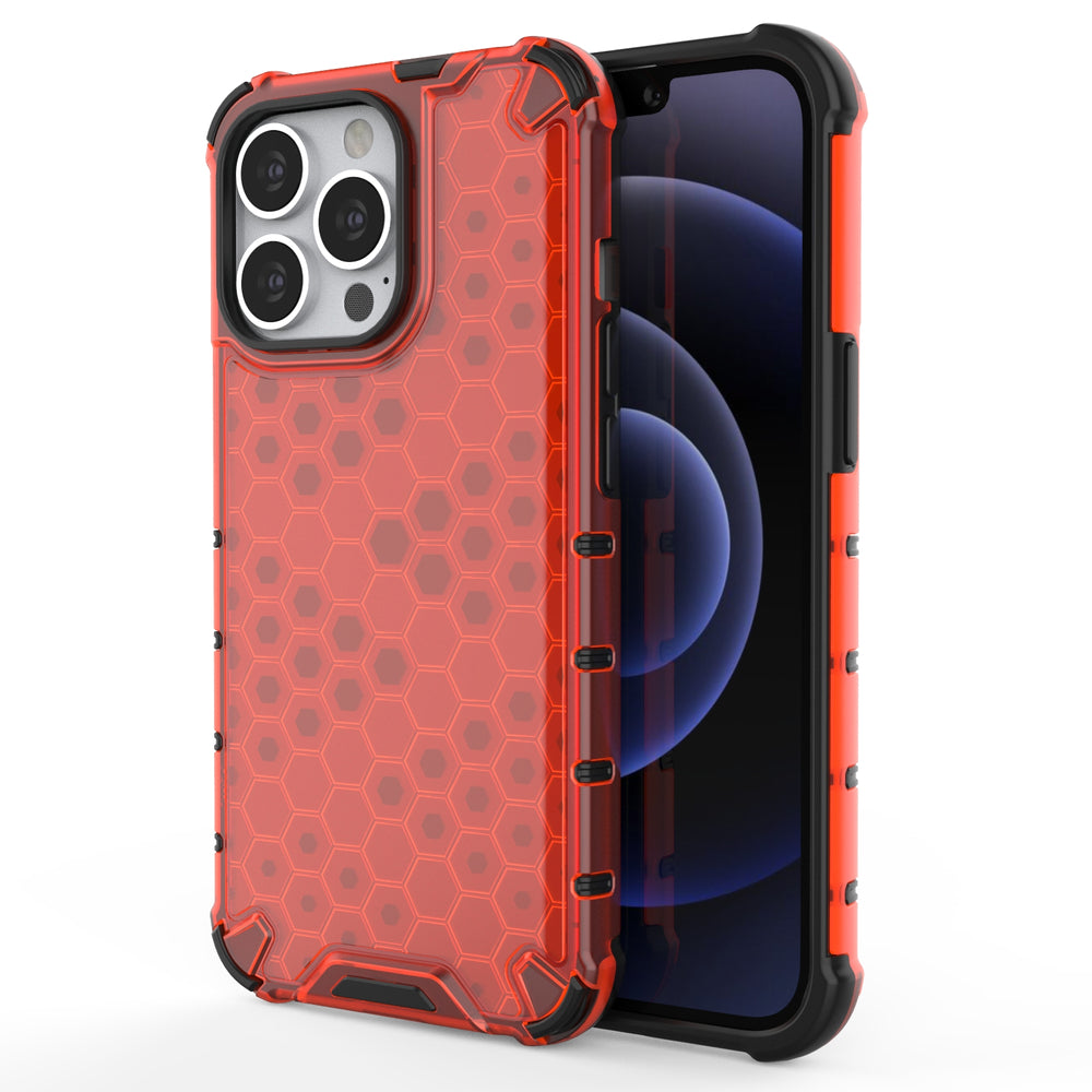 Estojo Honeycomb blindado com moldura de gel para iPhone 13 Pro vermelho