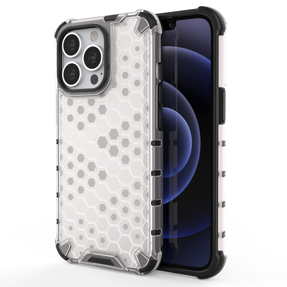 Capa protetora Honeycomb com moldura de gel para iPhone 13 Pro transparente.