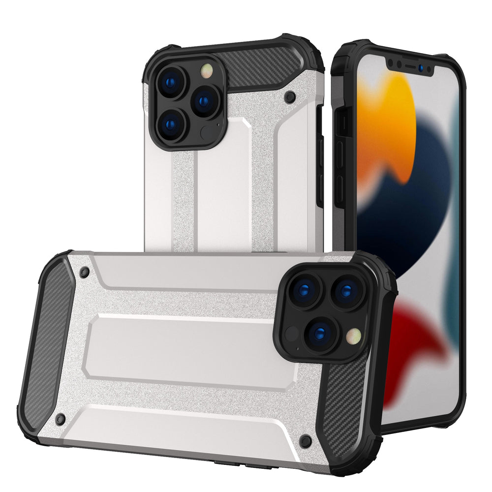 Capa protetora híbrida blindada Hybrid Armor para iPhone 13 Pro prateada